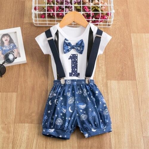 Summer Newborn Baby Boys Clothing Sets Short Sleeve Bowknot Birthday Letter Print Infant Outfits Cute Toddler Kids Suits
