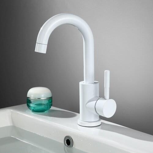 Matte Black/White Modern Basin Sink Deck Mounted Bathroom Faucet Single Lever Handle 304 Stainless Steel Hot And Cold Mixer Tap