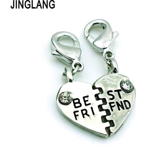 JINGLANG Fashion Lobster Clasp Charms Silver Plated Double Broken Heart DIY Pendants Making Friend Jewelry Accessories