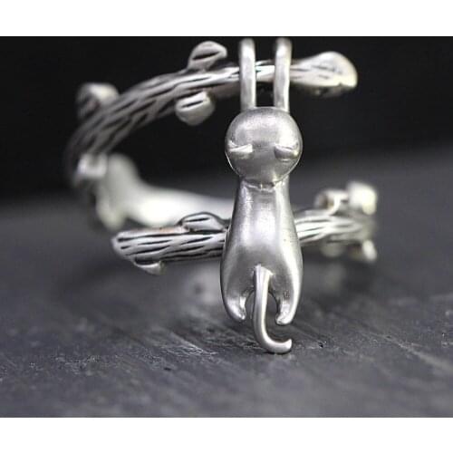 Fashion Jewelry Vintage Punk Cute Cat Rings For Women Wedding Party Finger Ring jz411