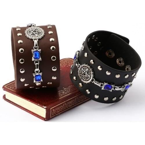 Cosplay Black Butler Ciel Phantomhive star with crystal Men Bracelets For Women Pulseras Men Leather Bracelet cartoon Bracelets