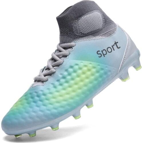 Men high top Football Shoes Gradient Breathable Vamp Spikes High Top Stretch Socks Shoes Children Training Shoes
