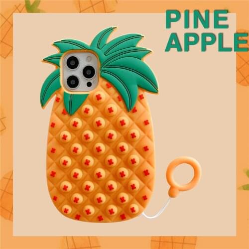 Funny Pineapple Soft Silicone Phone Case for iPhone 12 Pro Max 11 6 7 8 Plus X XR XS MAX Game Console Key Ring Phone Cover