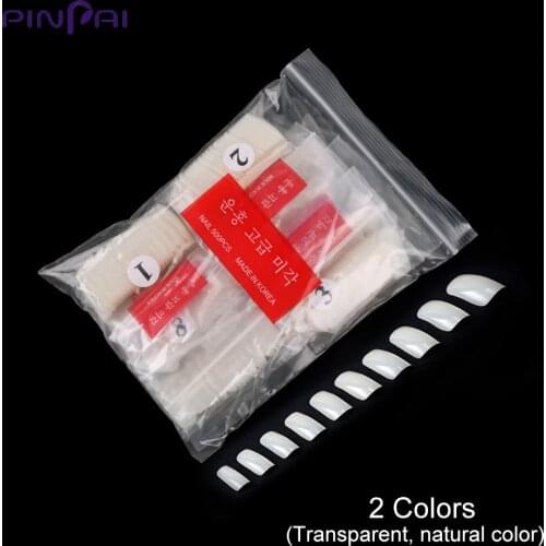Pinpai 500 Pcs/Set 10 Sizes Full Cover False Nail Tips Resin Extended Fake Nails Transparent Natural Nail Art Tips Manicure Tool
