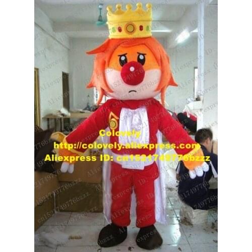 Unhappy Red King Man Mascot Costume Mascotte Monarch Emperor Prince Infante Adult With Yellow Crown Red Nose No.2827 Free Ship
