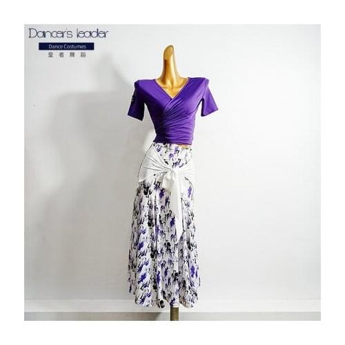 2020 new modern dance skirts, national standard dance skirts, womens printed lace-up long skirts