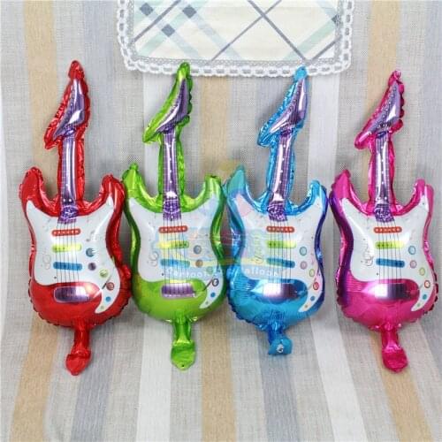 Wholesale 100pcs lovely small guitar balloon inflatable foil globo child classic toy birthday party wedding decoration ballMN085