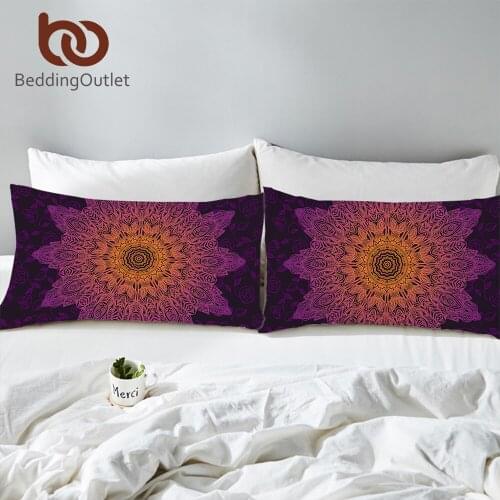 BeddingOutlet Floral Boho Pillow Case Gradient Color Mandala Pillowcase for Home 2Pcs 50x75cm 50x90cm Purple Pillow Cover