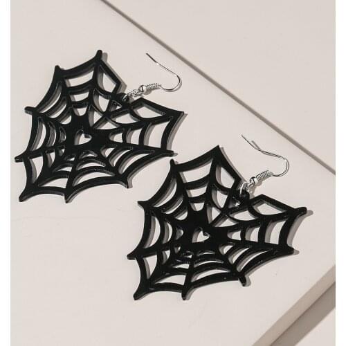 Acrylic Halloween Big Heart Circle Hollow Spider Web Drop Earrings For Women Girls Cobweb Dangle Earrings Festival Charm Jewelry