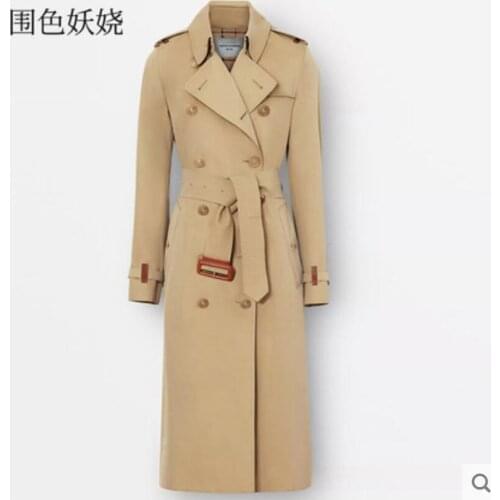Khaki over-the-knee trench coats womens windbreaker skirts American classic spring autumn new double-breasted British atmosphere