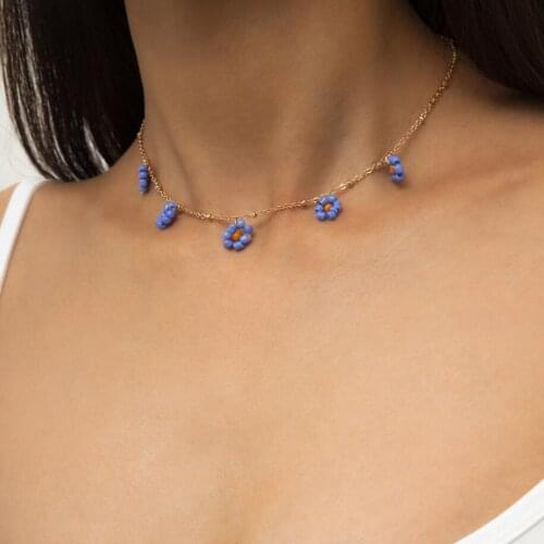 Ethnic Seed Beads Braided Daisy Drops Pretty Women`s Flowers Choker Necklace