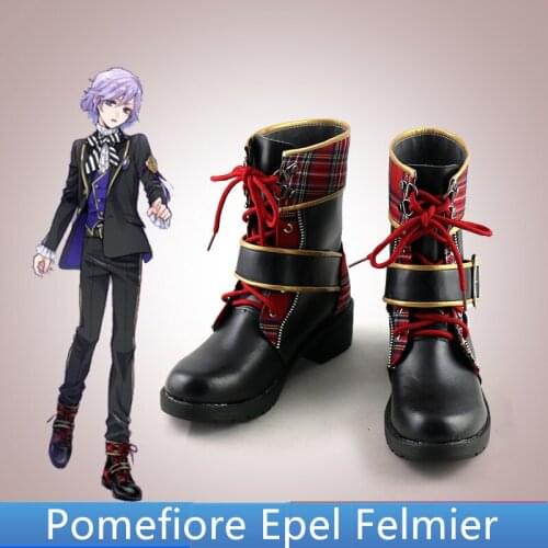 Twisted Wonderland Pomefiore Epel Felmier Cosplay Shoes Black Red Boots Custom Made Custom Made Halloween Carnival Accessories
