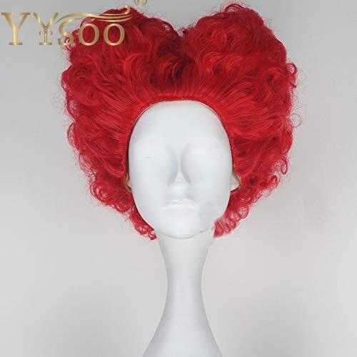 YYsoo Short Red Color Curly Synthetic Hair Cosplay Wig for Women Girl Halloween Party Used All Machine Made No Lace Wig