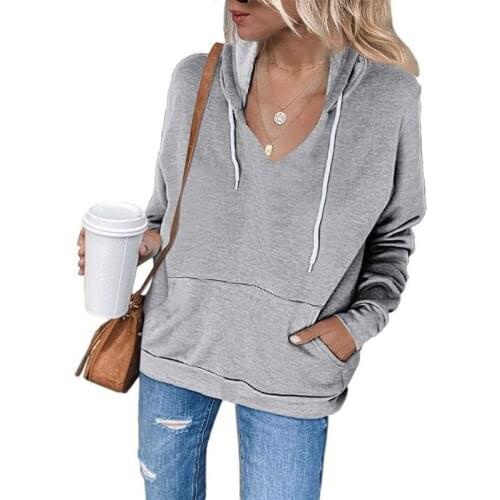 Womens Casual Long-sleeved Drawstring Hoodies Fashion Solid Color Loose Pullover Sweatshirt Streetwear 2021