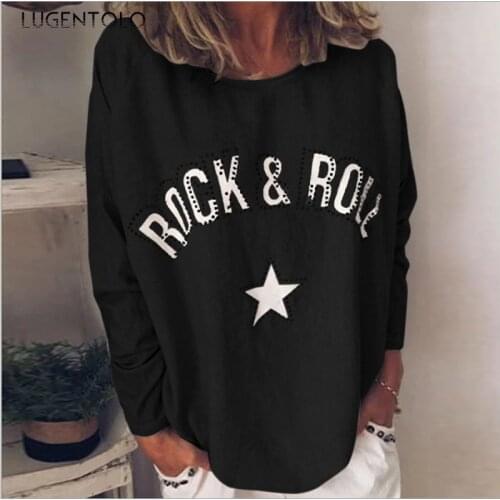 Women Sweatshirt Casual Spring Autumn Letter Printed Diamond Round Neck Long-Sleeved Hoodies Plus Size 5XL Lugentolo