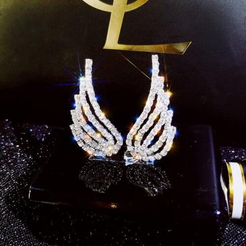 Luxury Elegant Feather Angel Wings Silver Color Stud Earring for Female Cubic Zirconia Crystal Party Wedding Earrings