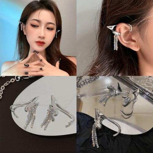 Elf ears tassel face small earrings niche design non-pierced ear clip stud earrings