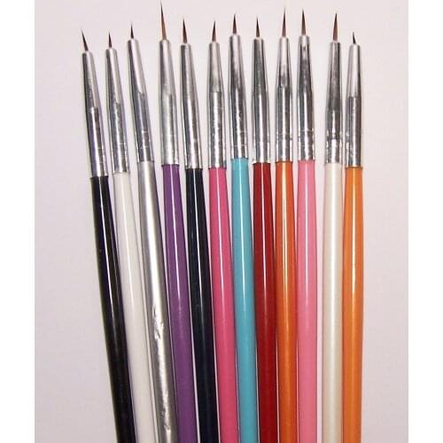 Wholesale 12pcs Tiny Acrylic Nail Art Tips Liner Painting Drawing Colorful Brush Pen Tools #12Colors Paiting Drawing Brush Set