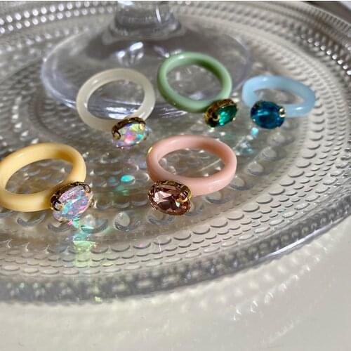 2021 Fashion Colorful Acrylic Resin Forefinger Rings Girls Party Jewelry Accessories Chic Crystal Inlay Charm Ring For Women