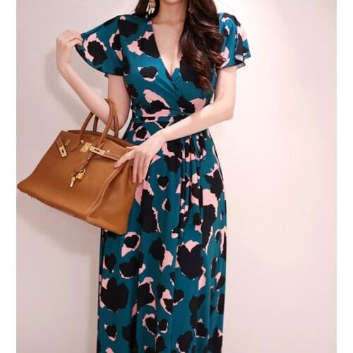 2021 Plus Size Print Summer Dress Evening Long Vintage Dress Party Oversize Short Sleeve Beach Women Dresses Robe Vestido Prom