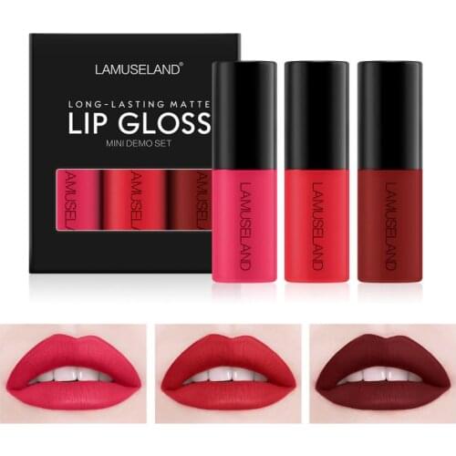3 Sticks Lip Gloss Sample Matte Long-lasting Non-stick Cup Mini Lipstick Waterproof Portable Makeup Cosmetics Gift Box TSLM1