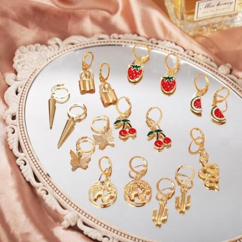 Creative Simple Earrings 9-Piece Set Combination Retro Fashion Fruit Animal Plant Geometry Dangle Earring Suit Jewelry for Women