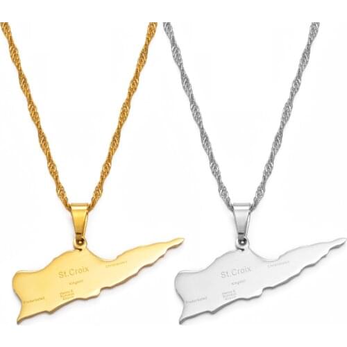 Anniyo Map of ST. CROIX Pendants Necklace Chains for Women Girls Saint Croix Jewelry Maps #136021