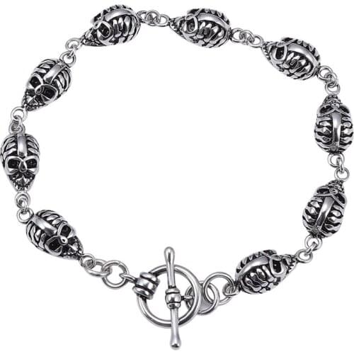 Trendy Jewelry for Men Skull Bracelets Stainless Steel Curb Cuban Link Chain Punk Rock Accessories Male Wristband Gift GS0028