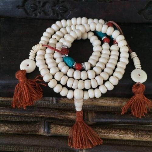 Tibetan Style Buddhism 108 Prayer Beads 8mm Natural Yak Bone Beads for Pray and Meditation Bracelet Pray Beads Free Shipping