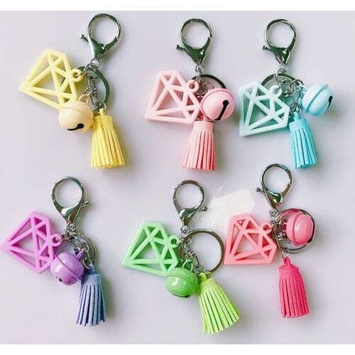 CHUNOU 6 Colors Rhinestone Tassel Bell Keychain Cute Lovely Car Key ring Girls Women Bag Accessories Charm Wallet Key Chains New