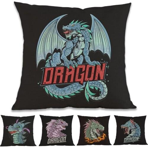 Dark Background Ferocious Dragon Head Pattern Linen Throw Pillow Case Home Room Sofa Car Decorative Cushion Cover 45x45cm