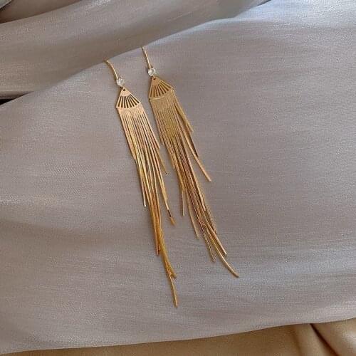 Long Alloy Tassel Temperamental Dangle Earrings For Geometry Exquisite Female Fashion Jewelry Exaggerated Shining Earrings