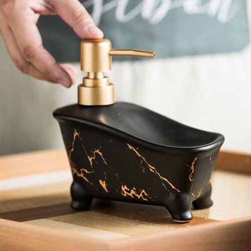 350ml Soap Dispenser Bathtub Shape Marble Pattern Ceramic Shampoo Bottles Soap Dish Hand Washing Empty Refill Sub-bottle