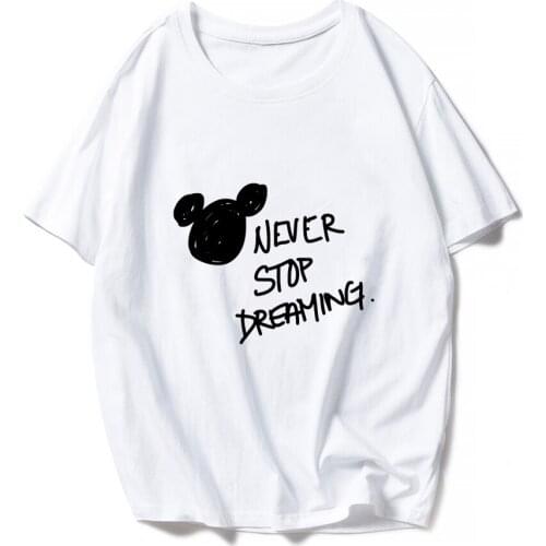 Disney Never Stop Dreaming T-shirt Women Cartoon Mickey Mouse Summer t Shirt O-Neck White Tops Tumblr Tee Shirt Loose Femme