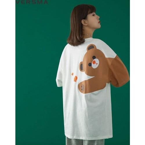 VERSMA Japanese Harajuku Cartoon Bear Stitch T-shirt Men Women Summer Oversized Short Sleeve Vintage Tshirt Men 3XL Dropshipping