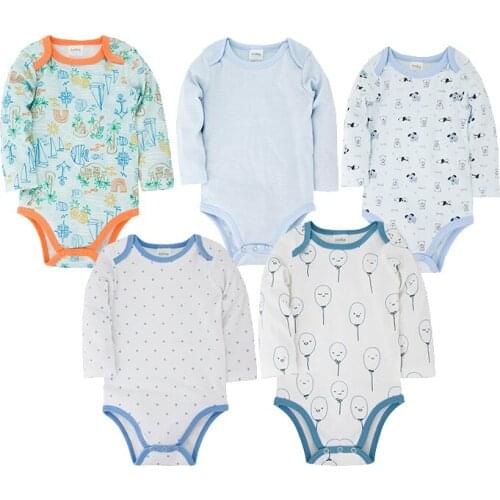 Honeyzone Baby Boy Romper Full Sleeve Infant Boy Bodysuit Ropa Recien Nacido Blue Baby Jumpsuit Twins Baby Clothes 5Pcs/Set