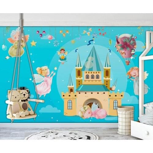 Customized large-scale 3D mural wallpaper watercolor castle fairy fairy balloon children room background wall