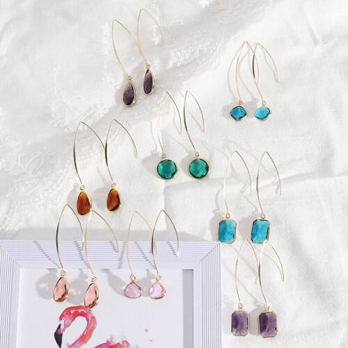 Amazing Quality Long Hook Single BIG Crytal Colored Tear Drop Dangle Earring for Women