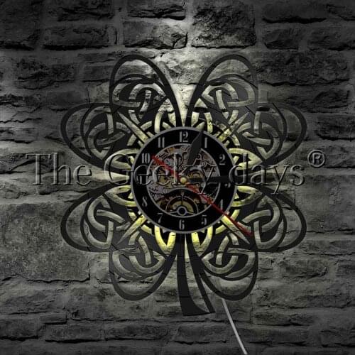 Celtic Knot Irish Clover Leaf LED Hanging Light Vinyl Record Wall Clock St Patricks Day Gift Modern Wall Lamp