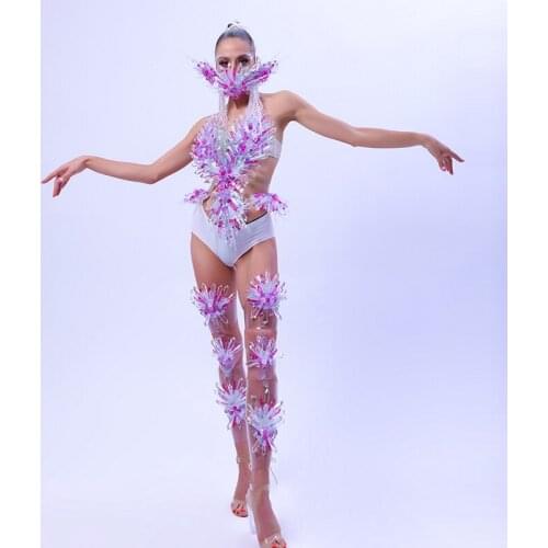 Womens Dance Costume Sexy Bodysuit Gogo Dance Performance Costumes Drag Queen Dress Female Pole Dance Festival Outfit DQS7725