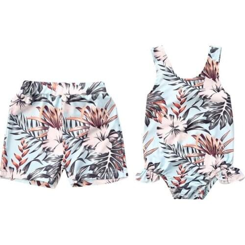 2020 Summer Swimsuit Sister Brother Matching Bathing suit Infant Newborn Baby Girls Backless Leaves Flowers Swimwear Tankini