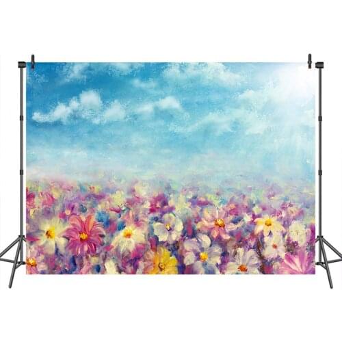 Neoback Flower Scenery Backdrops Bule Sky Cloud Watercolor Photography Backdrop Photo Background Photocall Photo Studio