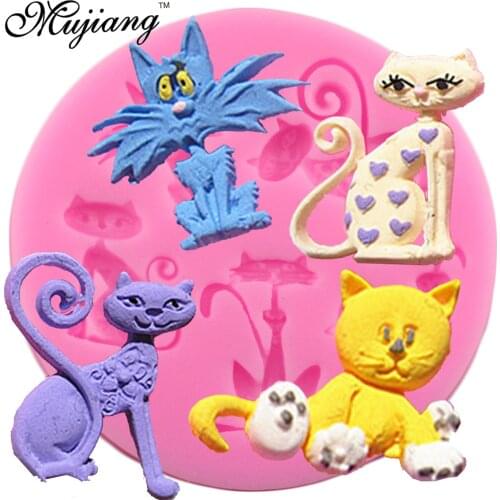 Mujiang Lovely Cat Fondant Silicone Animal Mold Cupcake Resin Clay Candy Molds Cake Decorating Tools Gumpaste Chocolate Moulds