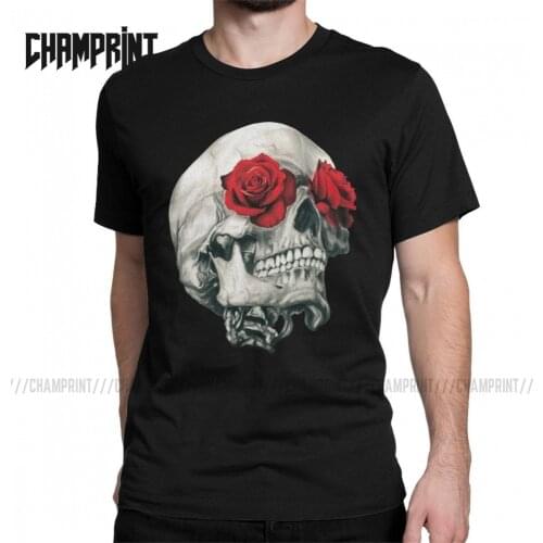 Rose Eye Skull T-Shirt for Men Dark Death Skeleton Cool Cotton Tees O Neck Short Sleeve T Shirt 4XL 5XL Clothes