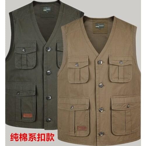 B Spring autumn Fishing Vest Male With Many Pockets Men Sleeveless Jacket Photography cotton canvas Waistcoat Outdoors Vest