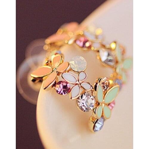 New Fashion Gold Rhinestone Colorful Flowers Dazzling C-type Butterfly Stud Earrings For Women wedding Fine Jewelry