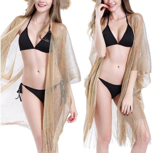 Women Blouse Solid Color Beach Summer Thin Seaside Holiday Long Sunscreen Silk Woven Clothing Female Tops Silk Woven