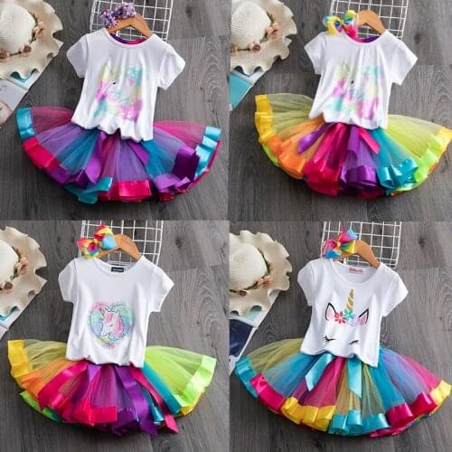 Girls Birthday Print Unicorn Dress Rainbow Tulle Dreses Baby Kids Summer Clothes Girl Casual Wear Children Fancy Unicorn Costume