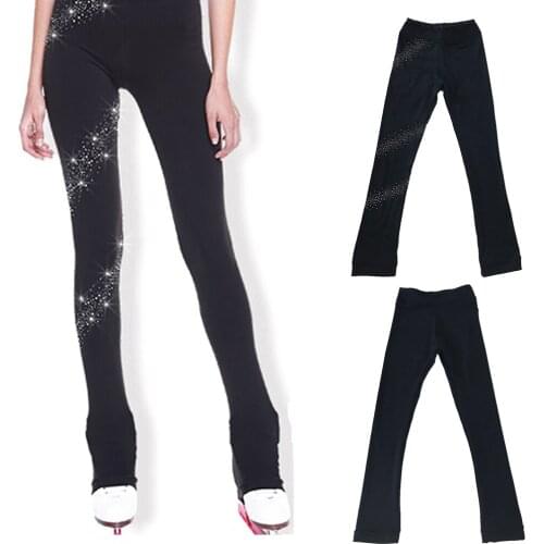 Ice Figure Skating Dress Practice Spiral Crystals/Pure Black Trousers Pants