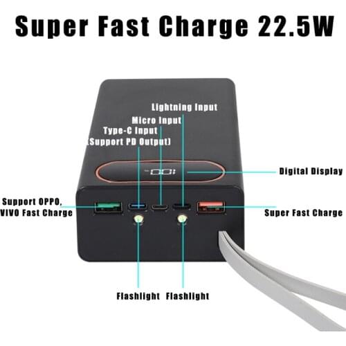 Portable External Box Detachable 22.5W QC3.0 PD LCD display DIY 12x18650 Battery Case Power Bank Shell Powerbank Protector